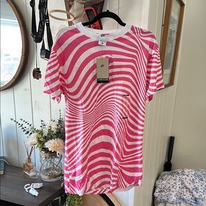 Nike Women's Pink and White Striped Top